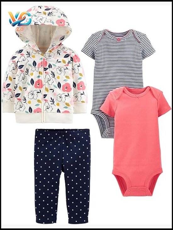 Other - Baby Girls 4-Piece Jacket, Pant & Bodysuit Set Soft Cotton Layette
